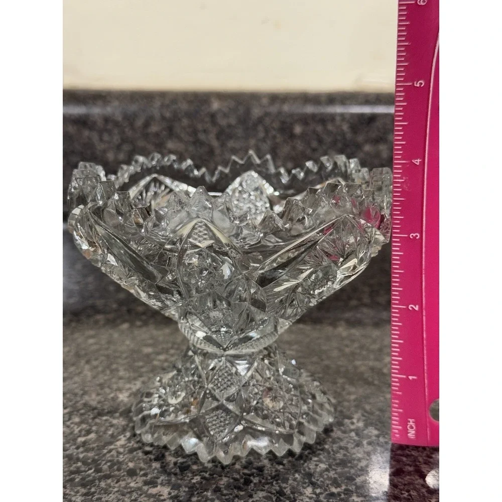 Vintage Imperial Glass NUCUT Whirling Star‎ Footed Jelly Pedestal Bowl